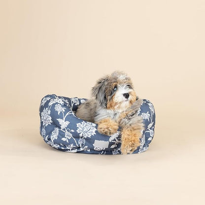 Fringe Studio INDIENNE Coastal Blue 20" W x 19" D x 8" H Small Round Cuddler, 100% Cotton Canvas Exterior, Machine Washable, PetShop Collection (203016)