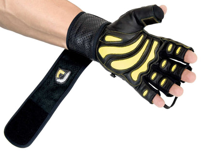Elite Leather Gym Gloves with Built in 2" Wide Wrist Wraps Grip & Design for Weightlifting Power Lifting Bodybuilding & Strength Training Workout Exercises