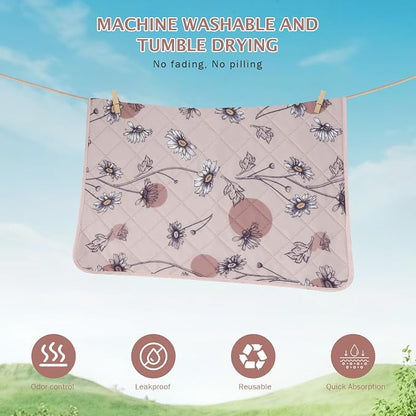 IEUUMLER Washable Pee Pads for Dogs, 2 Pack Non-Slip & Waterproof Pack Whelping Pad, Reusable Washable Puppy Potty Training Pad with Fast Absorbent for Playpen EU007 (Pink Daisy, 36"X24"-2pcs)
