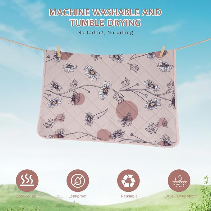 IEUUMLER Washable Pee Pads for Dogs, 1 Pack Non-Slip & Waterproof Pack Whelping Pad, Reusable Washable Puppy Potty Training Pad with Fast Absorbent for Playpen EU007 (Pink Daisy, 63"X63"-1pcs)