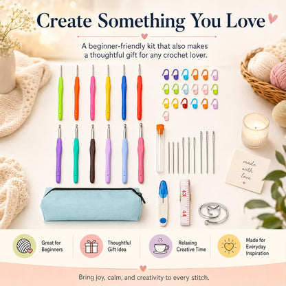 Crochet Hooks 12 Sizes Crochet Hook Set, 50 Pack Yarn Crochet Kit for Beginners, Knitting Needles with Ergonomic Handles for Arthritic Hands, Crochet Needle Kit with Blue Case for Crocheters