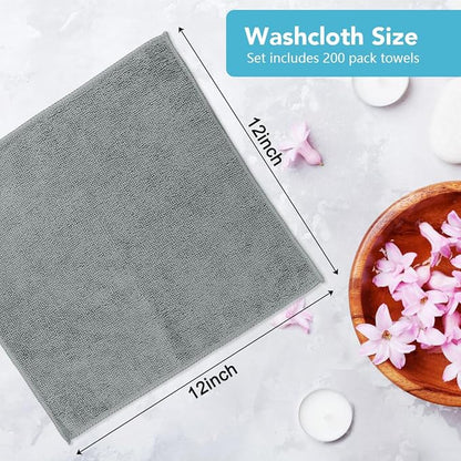 Orighty Wash Cloths Bulk Towels Set 200 Pack, Highly Absorbent and Soft Feel