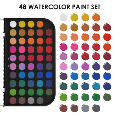 Funto Watercolor Set, 48 Color Paint Set, 10 Brushes, 30 Page Pad(9"x12"), 4 Refillable Pens & More, Painting Kit for Kids, Adults, Beginners