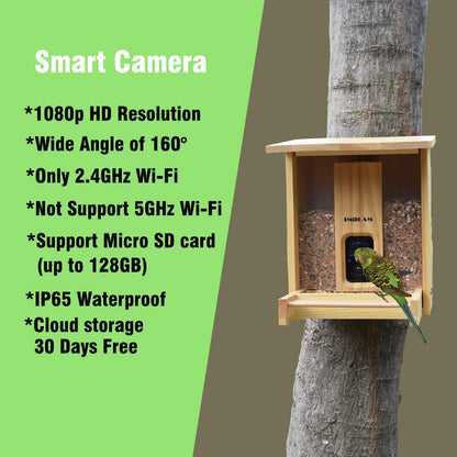 IMOCAM Smart Wooden Bird Feeder with Camera-Solar Power,Bird AI Identifier,1080p HD,5200mAh Battery,3.5L Extra Large,Twin Seed Bins