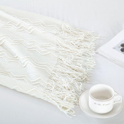 BOURINA Off White Throw Blanket 50x60 Inches Throw Textured Solid Soft Sofa Couch Decorative Knit Blanket