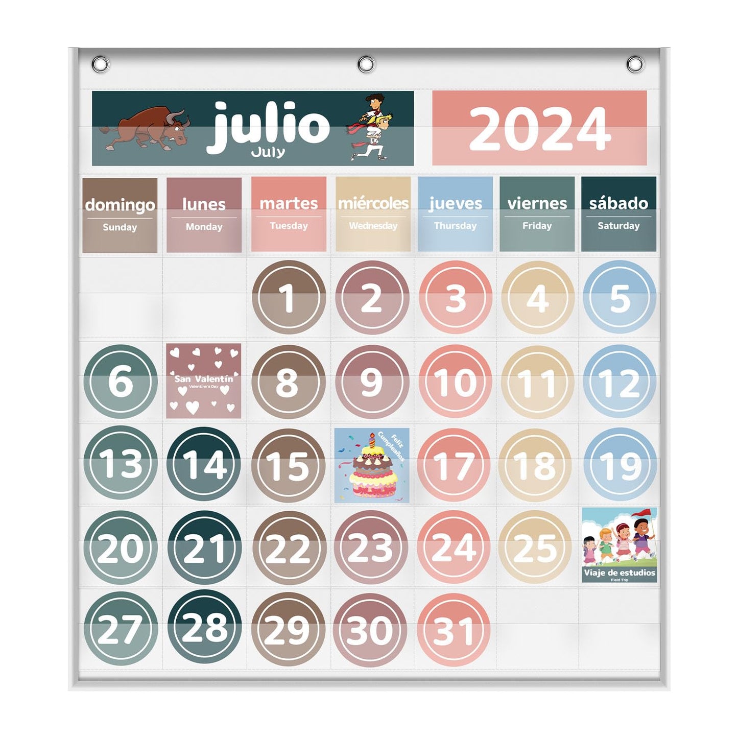 Monthly Calendar Pocket Chart for Classroom, Printed Days of The Week with Cards, Learning for Home or Kindergarten, Teacher Must Have Supplies That Fits Any School Décor (Spanish White)