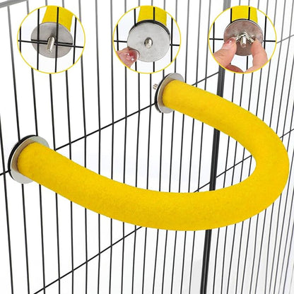Rypet U Shape Parrot Perch Stand Toy for Paw Grinding Clean Stick Exercise, Rough-Surfaced Quartz Bird Perch Standing Cage Accessories for for Small Parakeets Cockatiels Conures Macaws (Yellow S)