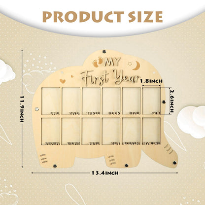 My First Year Picture Frame,One Year Of Photo Board, Baby's First Twelve Months Photo Collage and Gender Neutral Keepsake, Ideal for Baby Shower,New Mom Keepsake Gift and Nursery Decor - With Stand (Elephant sign)