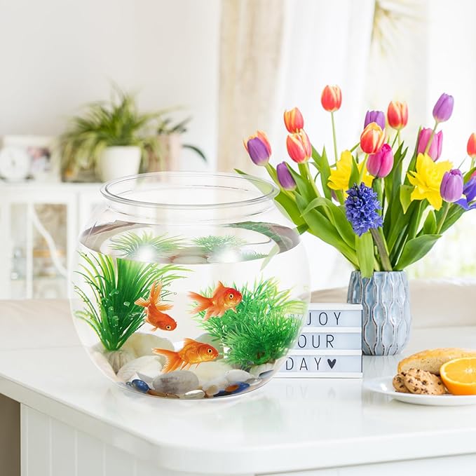 ULTECHNOVO 8.66 Inch Desktop Fish Tank Clear Plastic Round Fish Bowl 1.5 Gallon Portable Aquarium for Home Office Decoration and Plant Terrarium Container