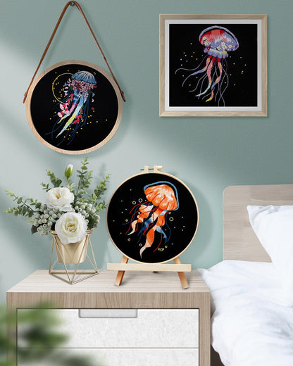 TINDTOP Embroidery Kit for Adults, 5 Sets Jellyfish Embroidery Kit for Beginners Include Embroidery Cloth Hoops Threads for Craft Lover Hand Stitch with Embroidery Skill Techniques