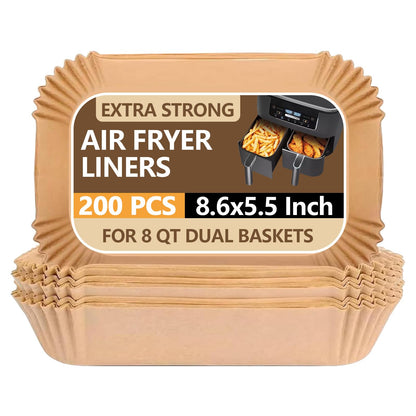 UBeesize 9-Inch Air Fryer Parchment Liners - 200 Pack, Square Non-Stick Disposable Paper Sheets for Microwave & Air Fryers, Unbleached Baking Sheets (8-Inch Base)