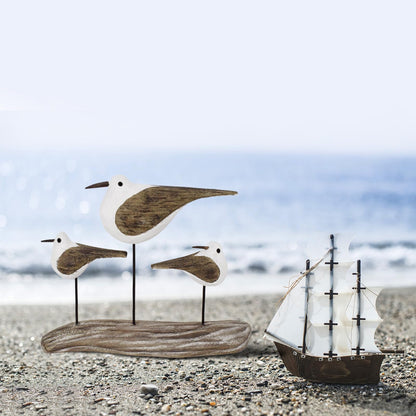 K KILIPES Beach Coastal Wood Seabird Figurine Home Office Table Desk Decor Sea Bird Sculpture Statue for Tabletop Shelf Nautical Bathroom Decoration Ornament Gift