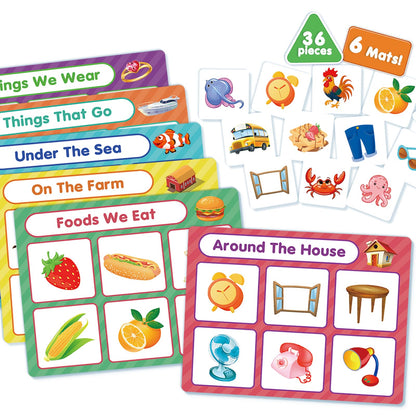 EAMAY Building Language and Matching Games Set with 6 Sorting Mats and 36 Everyday Objects Pieces Special Education Classroom,Sorting Toys for Toddlers 1-3