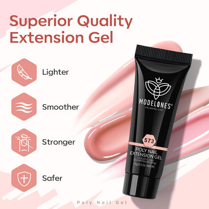 modelones Poly Gel Nail Kit 6 Colors with 8 W Nail Lamp Extension Gel Kit Jelly Milky White Pink Nude Complete Tools Beginner Thickening Solutions DIY at Home for Women