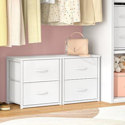 DAOUTIME 2-Pack Stackable Storage Drawers (4 Drawers Total), White Closet Organizer with Wooden Top & Metal Frame, Freestanding or Stackable Dresser for Bedroom, Living Room, Under Bed