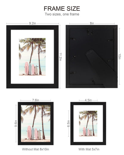 Hongkee 8x10 Picture Frame (4 Pack, Black) Made of Real Glass and Wooden Frame - Display Pictures 5x7 with Mat or 8x10 Without Mat, 8 by 10 Photo Frames TableTop Display and Wall Mounting