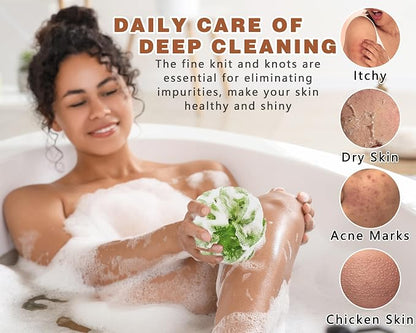 2 Pack African Net Sponge Exfoliating Body Scrubber Bath Sponge for Daily Use (Champange+Olive Green)
