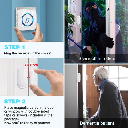 Door Chime,SanJie Wireless Door Sensor Chime When Door Opens,Door Entry Alarm Chime for Business/Home/Kids,500 FT Range,26 Chimes 5 Adjustable Volume, 2 Sensors + 1 Receivers
