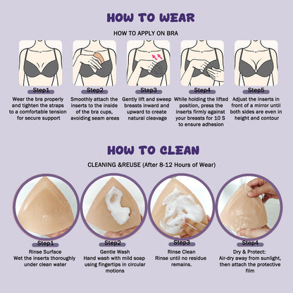 Wieysdoo Double-Sided Sticky Bra Insert Pads, Reusable Adhesive Push-Up Bra Pads for Large Breasts, Seamless Lift Bra Inserts for Bikini Swimsuit Strapless Dress,M Beige