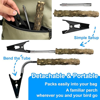 Bird Perch Stand for Trash Can, Adjustable & Portable Parrot Stand, Bendable Bird Training Perch for Cockatiels, Conures, Lovebirds and Medium & Small Parrots