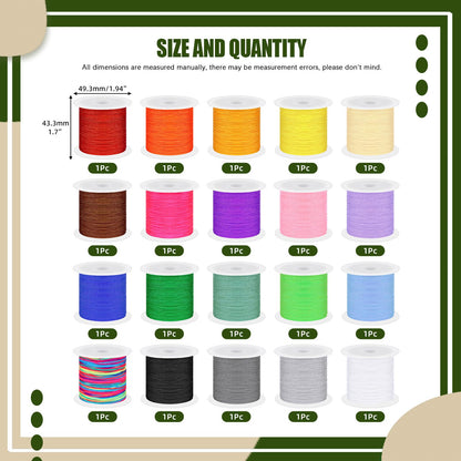 Keadic 437 Yards/ 400 Meters Nylon String for Bracelets Making, 20 Rolls 0.8mm Satin Silk Chinese Knotting Cord Beading Thread for Friendship Bracelets Tassels Necklaces Jewelry Crafting