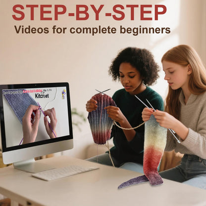 Kitcroet Knitting Kit for Beginners, Complete Beginner Knitting Kit Including Knitting Needles Set, Soft Gradiant Cake Yarn, Learn to Knit Scarf, Beanie, Mittens with Step by Step Video Tutorials