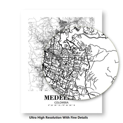 Eleville 8X10 Unframed Medellin Colombia City View Abstract Road Modern Map Art Print Poster Wall Office Home Decor Minimalist Line Art Hometown Housewarming wgn399