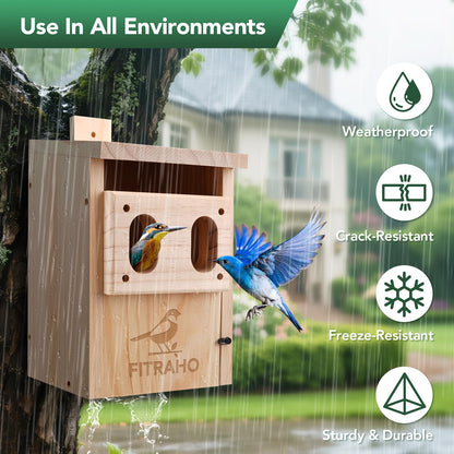 Bird Houses for Outside, Durable Birdhouse with Dual Entrances, Weatherproof & Perfect for Bluebirds, Wrens, Finches & Swallows(Assembly Required)