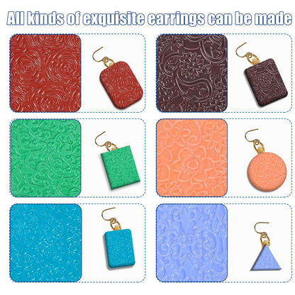 24 Pcs Polymer Clay Texture Sheets Boho Embossing Texture Sheet 17 x 25 Clay Texture Sheets for Pottery Earrings Jewelry Making