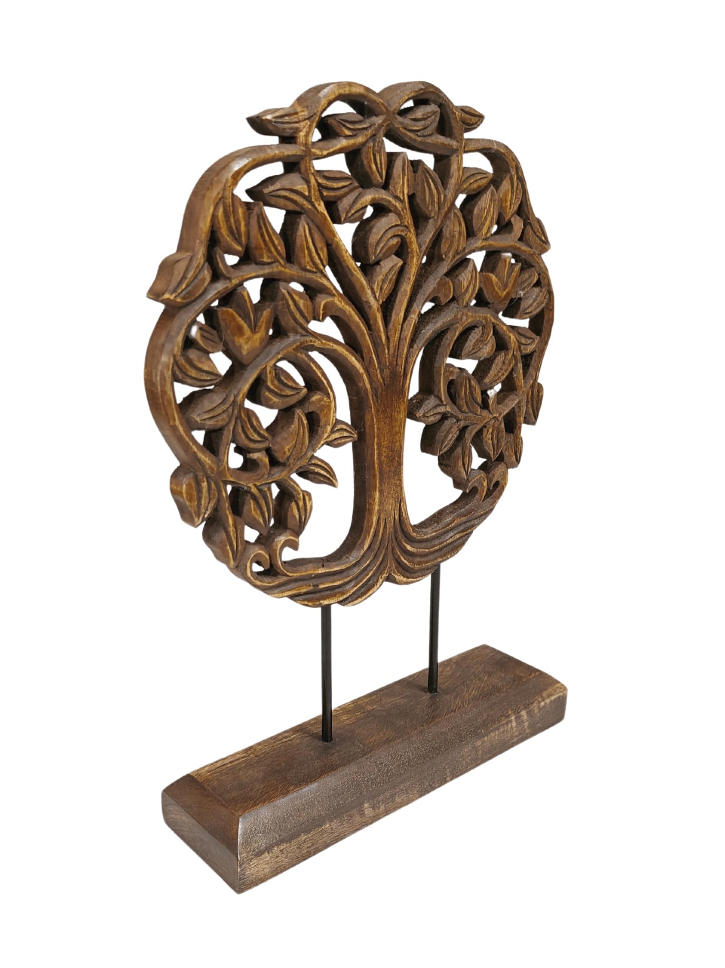 VANIYA CRAFTS® Wooden Carved Handmade Tree Design Engraved Table Decor Table Sculpture Home Decor Statue for Living Room, Bedroom, Office Desktop, Cabinets (Walnut)