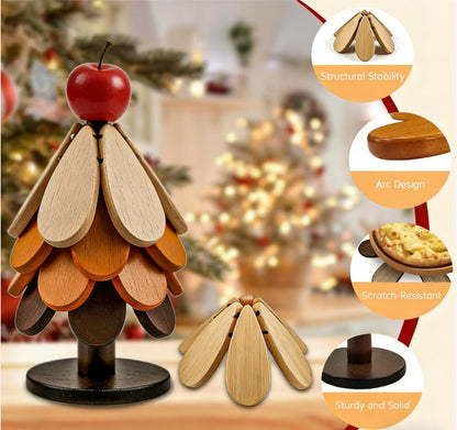 4 Sets in Wooden Apple Tree Trivets for Hot Dishes, Christmas Apple Tree Shape Table Decorations with 4 Piece of Hot Pot Pans, Walnut Wooden Coasters for Hot Soup Coffee Bowls Teapots,Table Decor