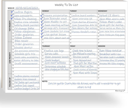 Life Charge Weekly To Do List Planner Notepad, 60 Page Task Planning Pad with Daily Checklist, Priority To-Do Checkboxes & Notes, Desk Notebook for Office Organization & Productivity, 11 x 8.5