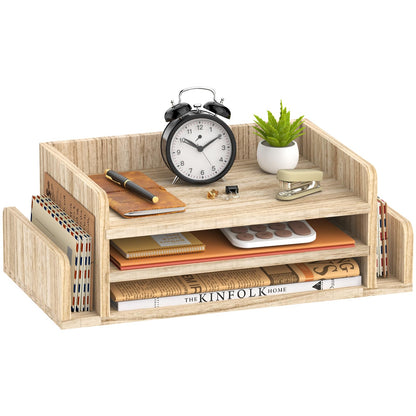 SUPEASY Wooden Desk Organizer, 3-Tier Letter Tray File Organizer with Dual Side Mail Sorter, Solid Wood Desktop Paper Organizer for Office, Home Office, Classroom (Natural Wood)