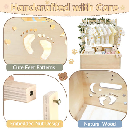 DWETG Wooden Baby Shower Crate – Personalized Baby Gift Basket for Newborn Boy & Girl, Baby Closet Organizer with Handle, Keepsake Storage Box for New Mom & Parents