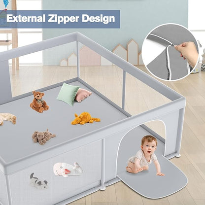 Extra Large Baby Playpen 79×79 Inch, Playpen with 2 Zipper Door for Babies and Toddlers, Play Pen Pin Indoor Outdoor Baby Play Fence