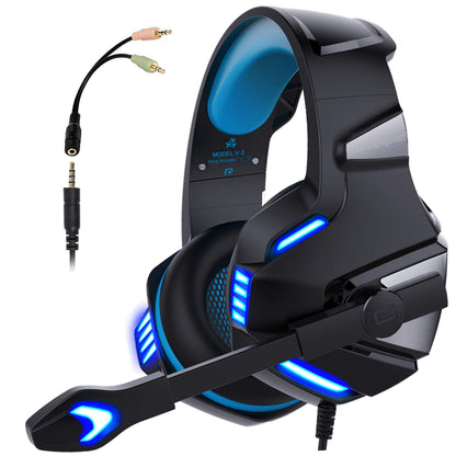 Micolindun Gaming Headset for Xbox One, PS4, PC, Over Ear Gaming Headphones with Noise Cancelling Mic LED Light, Stereo Bass Surround, Soft Memory Earmuffs for PS5, Smart Phone, Laptops, Tablet