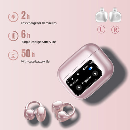 otinsile Open Ear Earbuds,Clip On Earbuds Wireless Bluetooth 6.0 with LCD Touchscreen, Lightweight Comfort Bone Conduction Headphones for Sports, Fitness, and Workouts, Rose Gold
