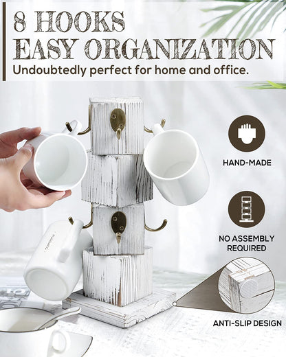 PUERSI Farmhouse Wooden Napkin Holder and Coffee Mug Holder