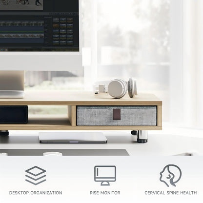 Fenge Monitor Stand, Dual Monitor Stand with 2 Drawers, Monitor Riser for 2 Monitors, Adjustable Height Computer Stand, Office Monitor Stands for Desk, Laptop, PC, TV, Printer