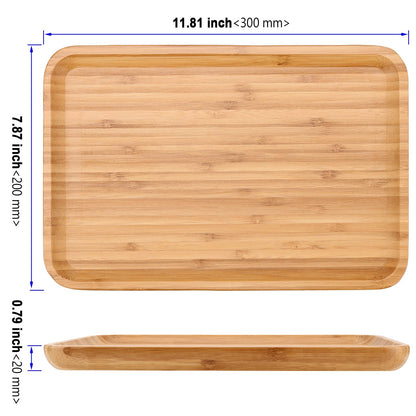 KOHAND 3 Pack 12 x 8 x 0.8 Inches Bamboo Serving Platter Tray, Bamboo Tray Cheese Plate Rectangular Platter for Fruit, Appetizer, Cheese