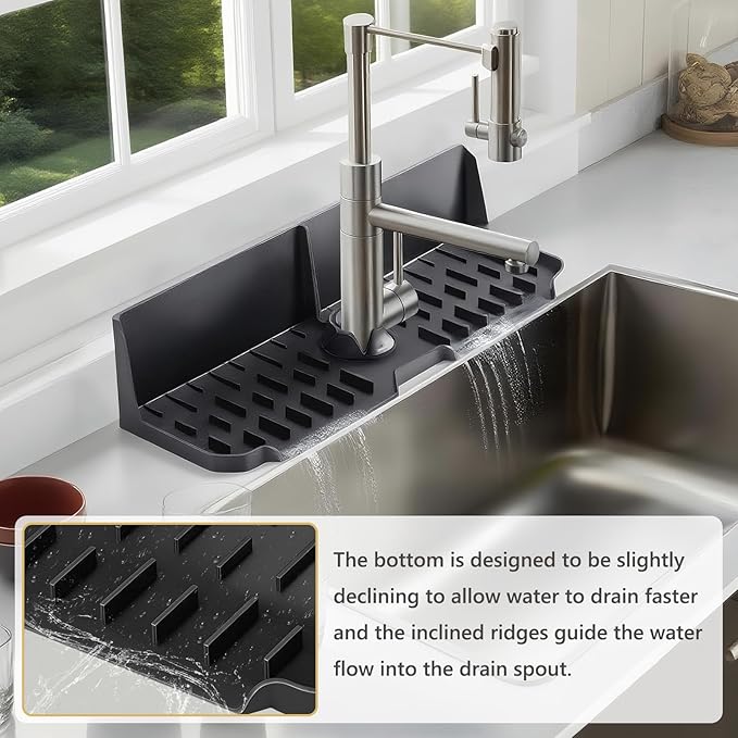 Sink Splash Guard Behind Faucet, Silicone Sink Faucet Drying Mat & Dish Soap