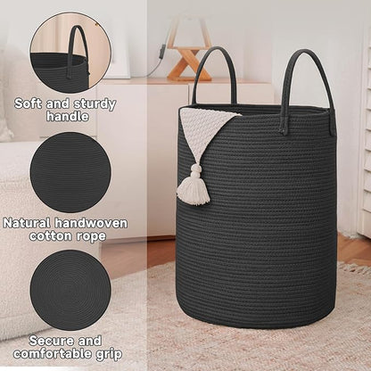 Large Woven Laundry Basket Hamper, 60L Cotton Rope Storage Bin