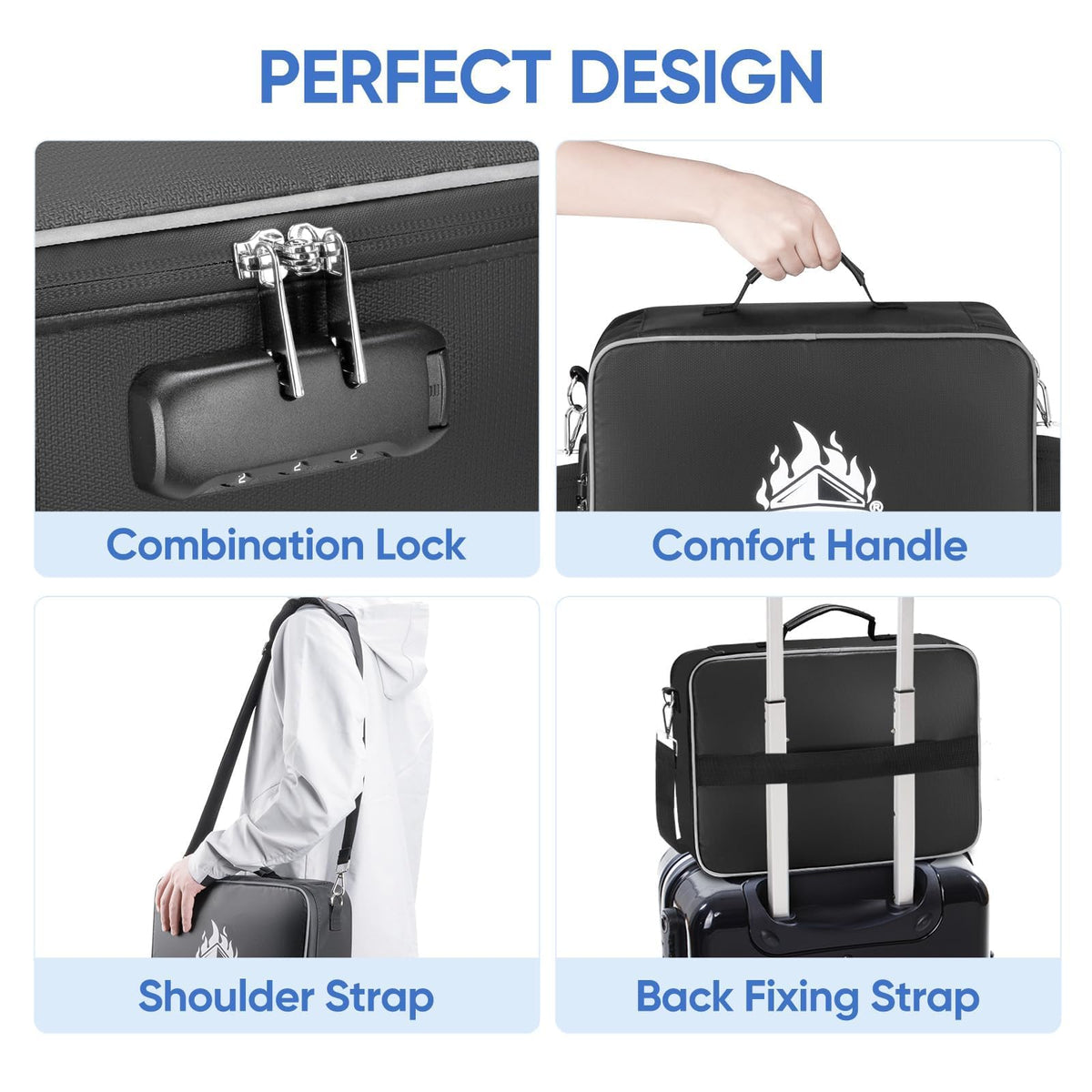 BALEINE Fireproof Document Box with Lock, Portable Fireproof Document Bag Waterproof Fire Proof File Boxes for Documents, File Organizer Box for Important Paperwork (Black, 15''x11''x4'')