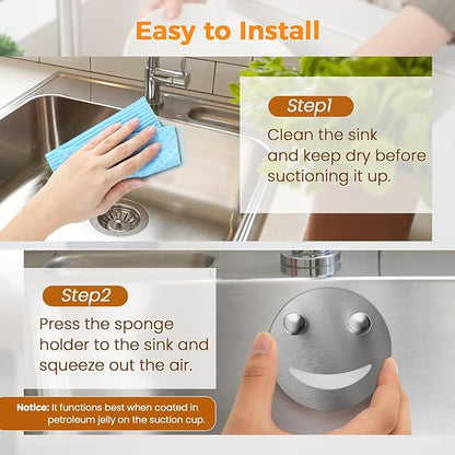 Sponge Holder, Stainless Steel Sink Caddy w/Suction Cup Installation, Sponge