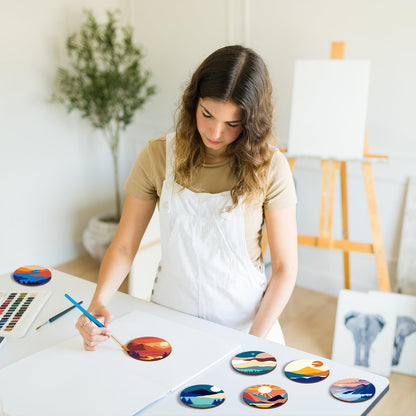 Reallnaive 8 Pcs Mountain Paint by Numbers Kit for Adults Cute Coasters with Holder Mini Paint by Numbers Kits Round Oil Painting Drink Coaster for Small DIY Craft Birthday Gift