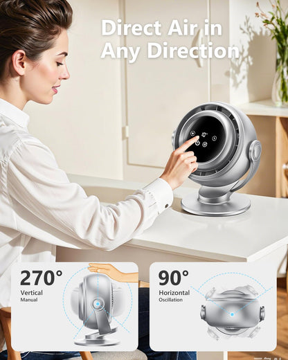 AGEYOU Desk Fan for Office, 90°Oscillating Fan with 6000mAh Rechargeable, 10 Speeds 4H Timer 270°Tilt Adjustment, 28dB Ultra-Quiet Portable Personal Table Fans, Gifts for Christmas Women Men Home