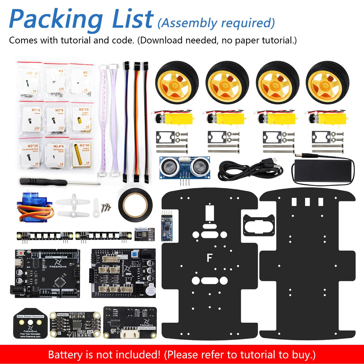 Freenove 4WD Car Kit (Compatible with Arduino IDE), Line Tracking, Obstacle Avoidance, Wireless Control App, Ultrasonic Sensor Motor Servo