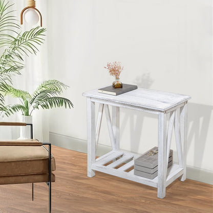 FEUFOAM Farmhouse Narrow End Table Wooden Rustic White Side Tables with Storage Shelves Narrow Sofa Table for Small Spaces Living Room Bedroom Bathroom Dorm