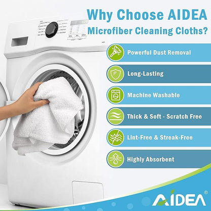 AIDEA Microfiber Cleaning Cloth White 50PK, Cleaning Rags, Lint Free Microfiber