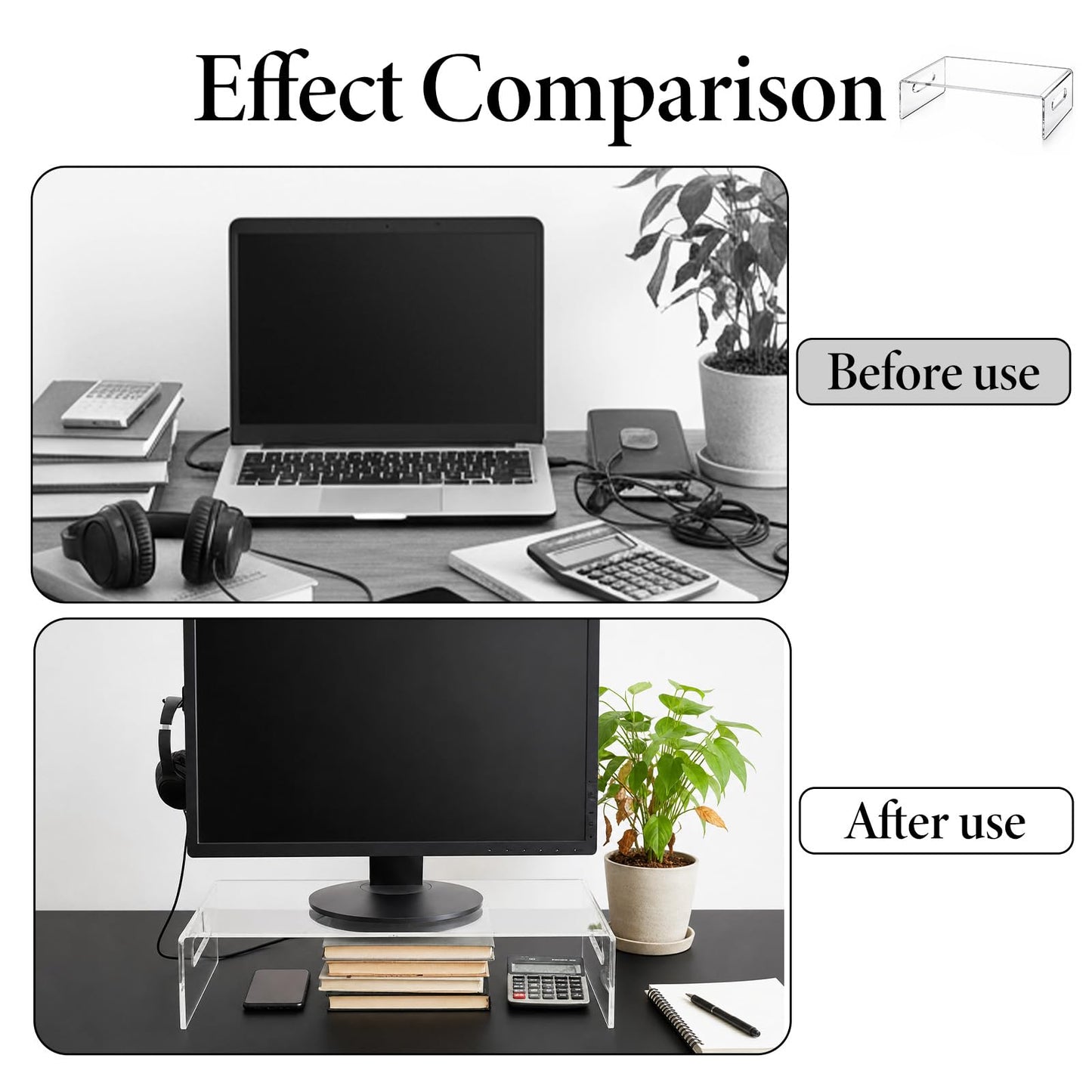 Oqqlin 2 Pcs Acrylic Monitor Stand, Clear Laptop Stand with Handle Monitor Riser Desk Accessories for Office, School, Home